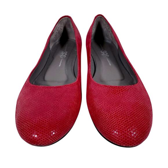 SAS Women's 9N Red Lacey Leather Snakeskin Ballet Flats Shoes Made in Italy - Picture 4 of 8